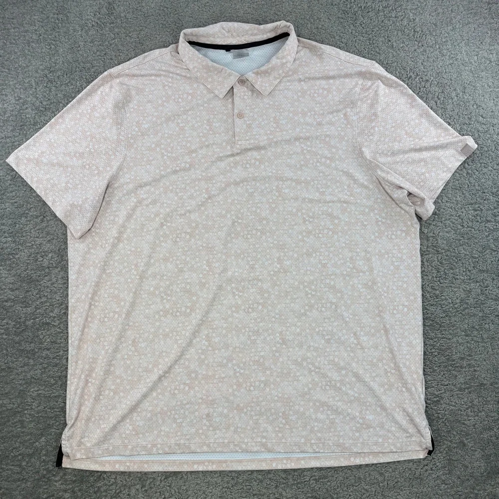 VRST Mens XXL Performance‎ Polo Shirt Short Sleeve Geometric Peach Pink Golf